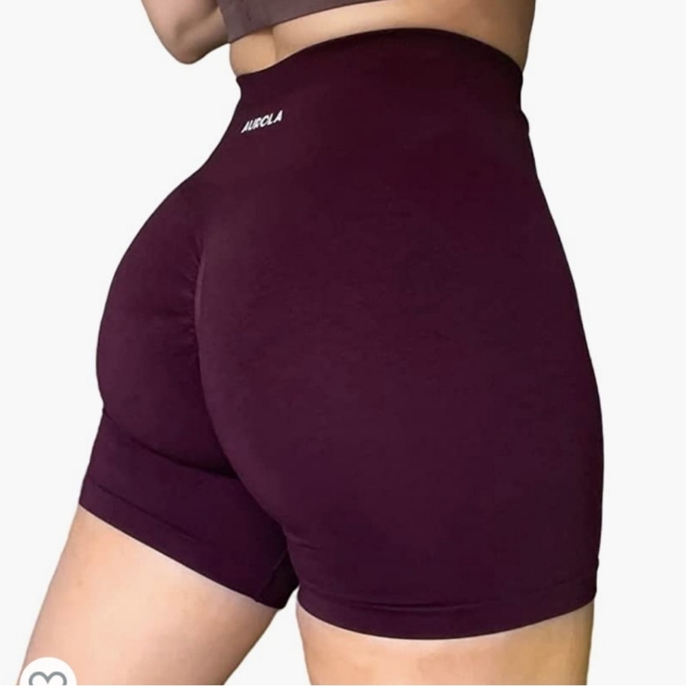 Aurola Shorts Womens Medium Workout Gym Booty Scrunch Butt Black Cherry Red Yoga